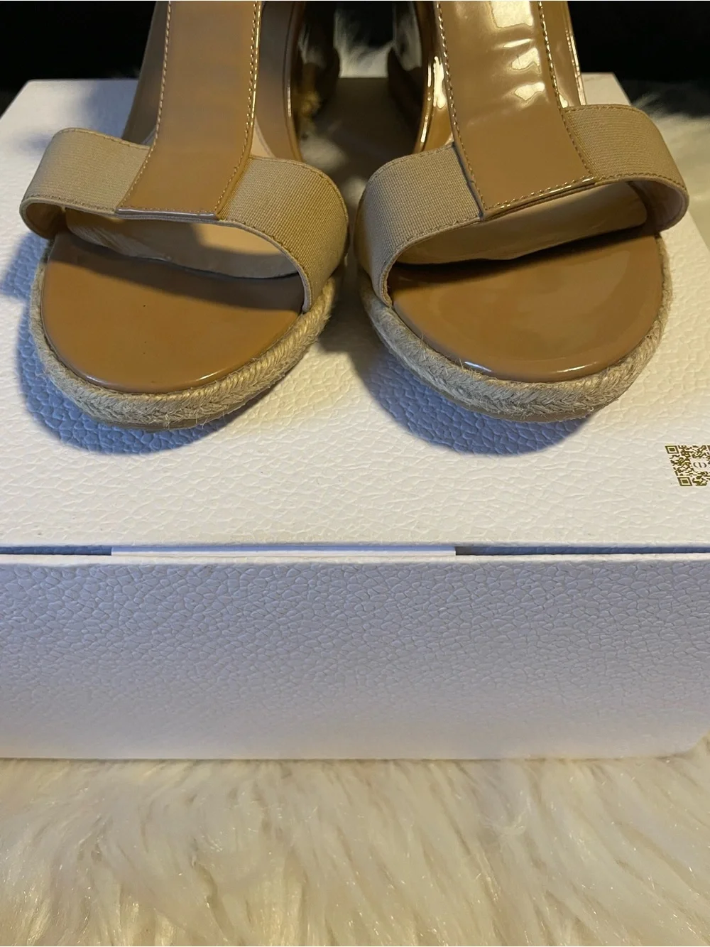 Fendi Beige Patent & Elastic Wedge Sandals Made in Italy 🇮🇹 Size 37.5